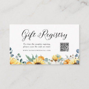 Pumpkin and Sunflower QR Code Wedding Registry Enclosure Card