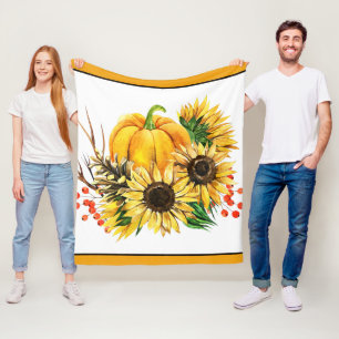 Pumpkin and sunflowers autumn  fleece blanket