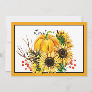 Pumpkin and sunflowers autumn holiday card