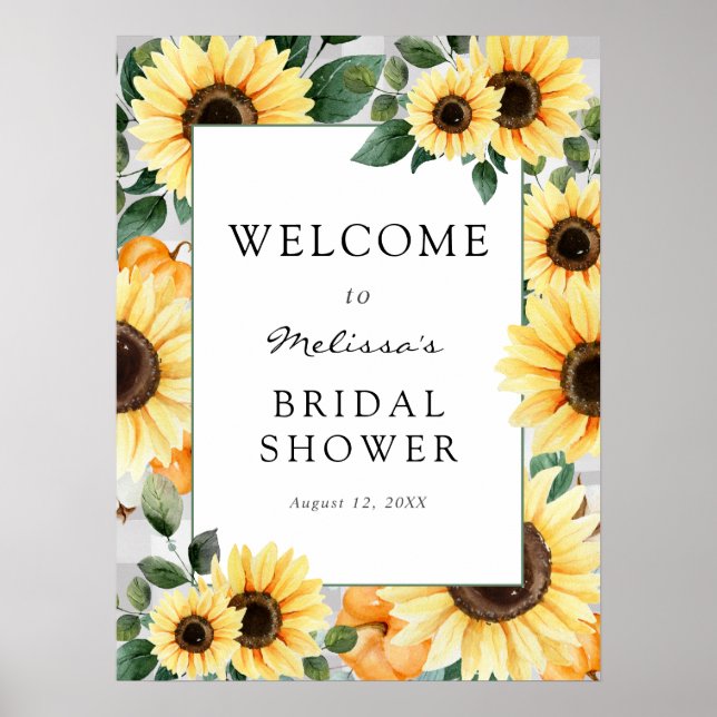 Pumpkin and Sunflowers Bridal Shower Welcome Poster (Front)