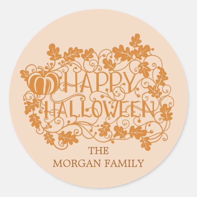 pumpkin and vine happy halloween classic round sticker (Front)