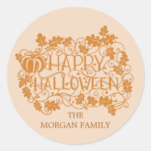 pumpkin and vine happy halloween classic round sticker