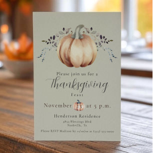 Pumpkin and Vines Thanksgiving Dinner   Green Invitation