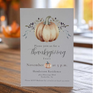 Pumpkin and Vines Thanksgiving Dinner Grey Invitation