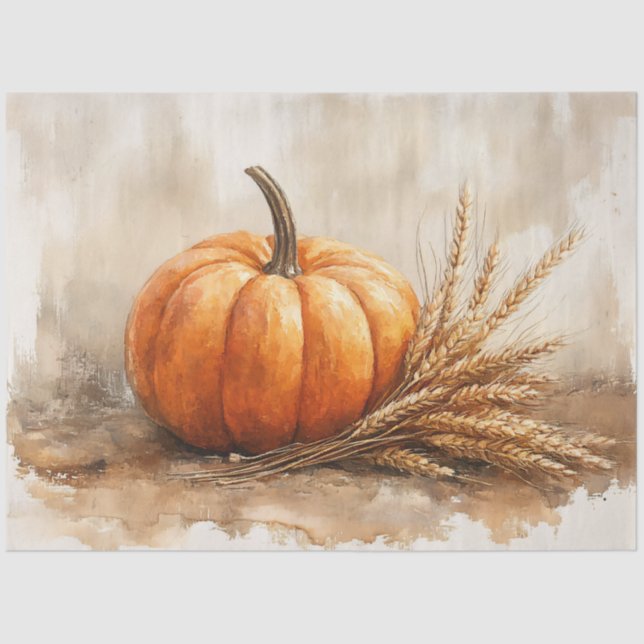 Pumpkin and Wheat Harvest Still Life Decoupage Tissue Paper (Front)