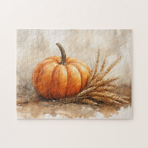 Pumpkin and Wheat Harvest Still Life Jigsaw Puzzle