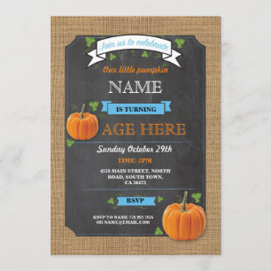 Pumpkin Any Age Birthday Party Blue Boy Invite