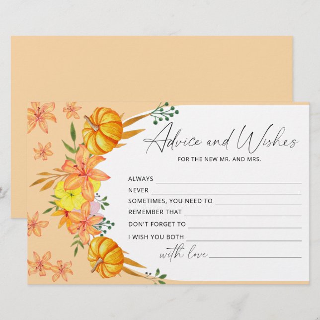 Pumpkin arch advice and wishes bridal shower stationery (Front/Back)