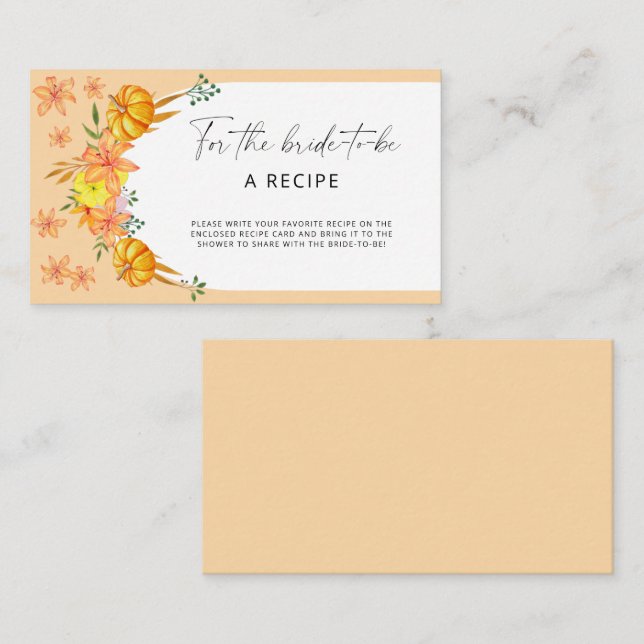 Pumpkin arch Recipe for the bride to be  Enclosure Card (Front/Back)
