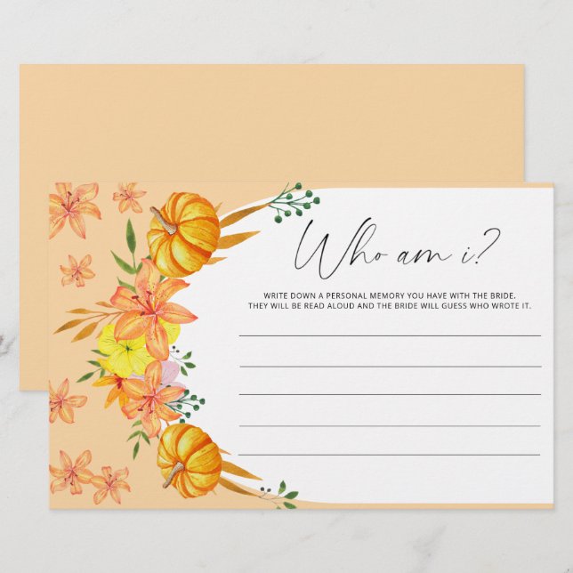 Pumpkin arch Who am I bridal shower game Stationery (Front/Back)