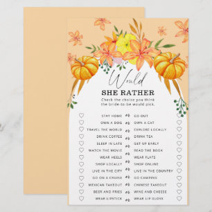 Pumpkin arch - Would she rather bridal shower game