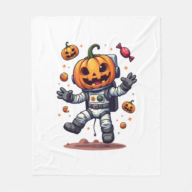 Pumpkin Astronaut – Spooky Space Explorer Shirt Fleece Blanket (Front)