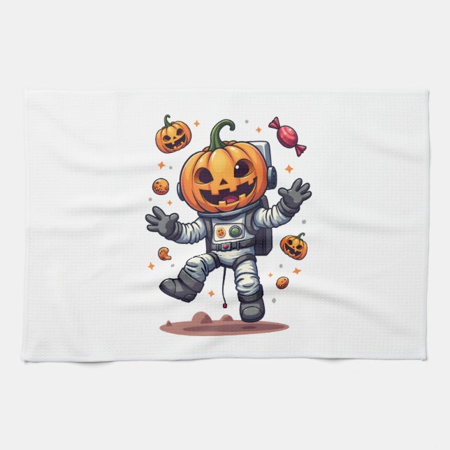 Pumpkin Astronaut � Spooky Space Explorer Shirt Tea Towel (Horizontal)