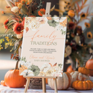 Pumpkin Autumn Baby Shower Family Traditions Pedestal Sign
