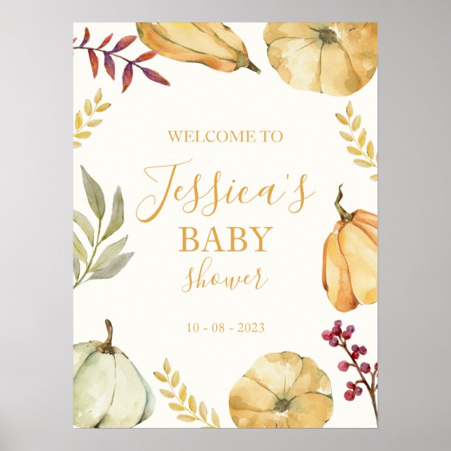 Pumpkin Autumn Baby Shower Welcome Sign (Front)