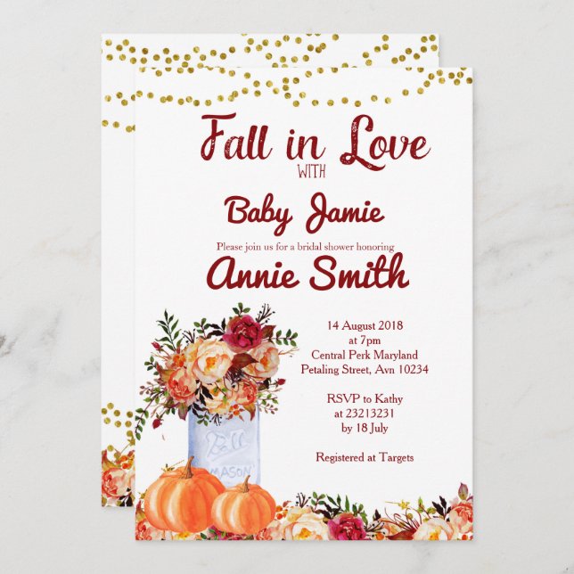 Pumpkin Autumn Bridal Shower Invitation (Front/Back)