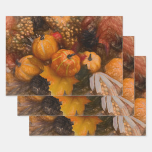 Pumpkin Autumn Burnt Orange Vintage Antique Art Wrapping Paper Sheet