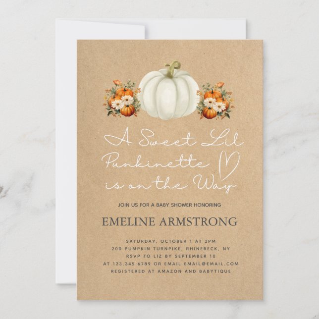 Pumpkin Autumn Country Fall Baby Shower Punkinette Invitation (Front)