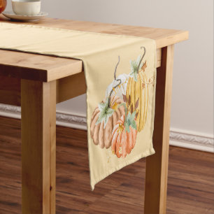 Pumpkin Autumn Fall Butternut Yellow Brown Sage Short Table Runner