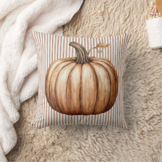 Pumpkin Autumn Fall Farmhouse Striped Pillow