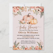 Pumpkin Autumn Fall Floral Baby Shower In Invitati