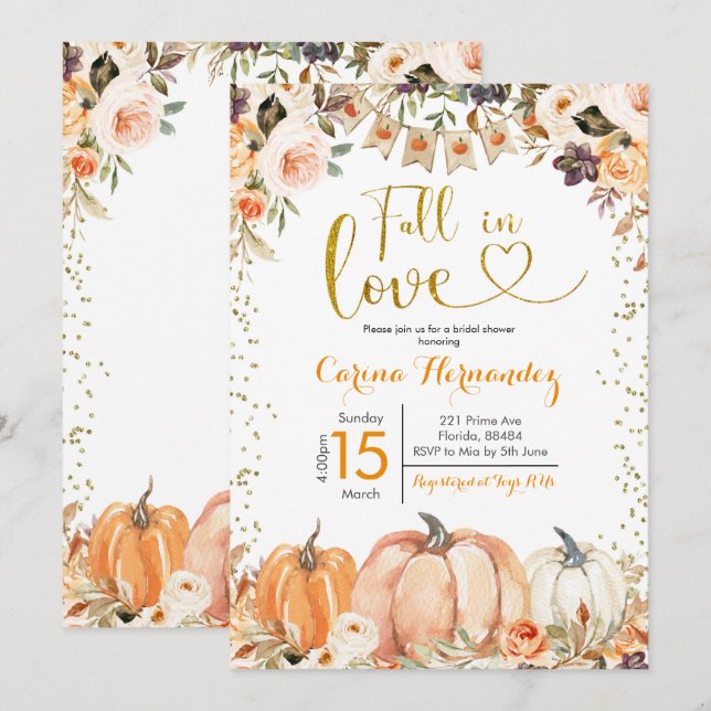 Pumpkin Autumn Fall in Love Bridal Shower Invitati Invitation (Front/Back)