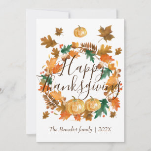 Pumpkin autumn fall leaves happy thanksgiving holiday card