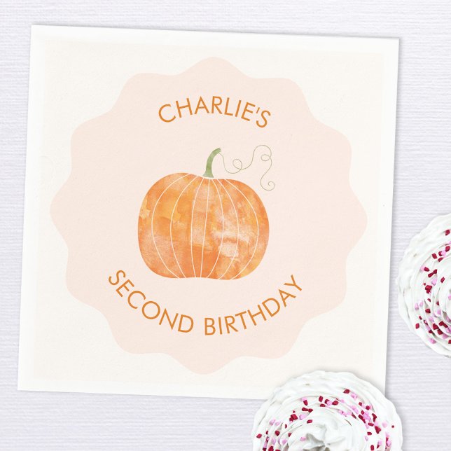 Pumpkin Autumn Fall Second 2nd Birthday Napkin (Pumpkin 2nd second birthday paper party napkin)