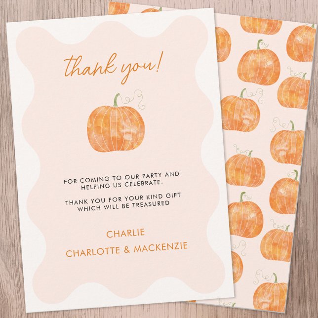 Pumpkin Autumn Fall Thank You Card (Cute pumpkin personalized autumn fall themed thank you card)
