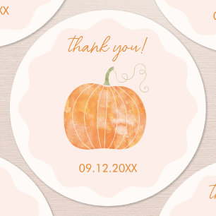 Pumpkin Autumn Fall Thank You Date Classic Round Sticker