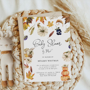 Pumpkin Autumn Floral Baby Shower By Mail Invitation