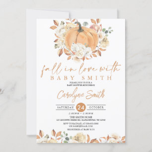 Pumpkin Autumn Floral Fall in Love Baby Shower Invitation