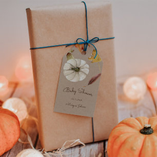 Pumpkin Autumn Floral Monogram Baby Shower Gift Tags
