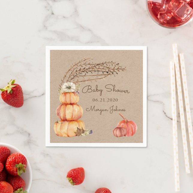 Pumpkin Autumn Floral Monogram Baby Shower Napkin (Insitu)