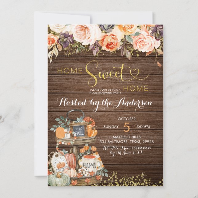 Pumpkin Autumn Floral Rustic Housewarming Party Invitation (Front)