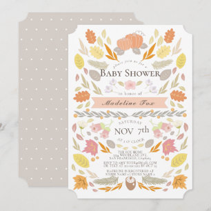 Pumpkin Autumn Foliage Floral Baby Shower Invitation