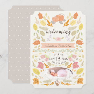 Pumpkin Autumn Foliage Photo Birth Announcement