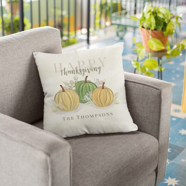 Pumpkin Autumn Happy Thanksgiving Custom Cushion (Fall autumn pumpkin gourds personalized throw pillow. )