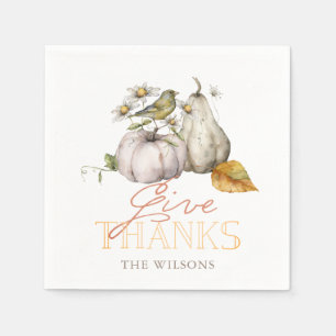 Pumpkin Autumn Leaves Bird Thanksgiving Napkin