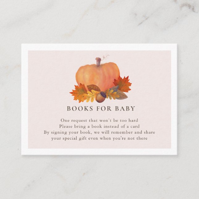Pumpkin Autumn Leaves Blush Pink Books for Baby Enclosure Card (Front)