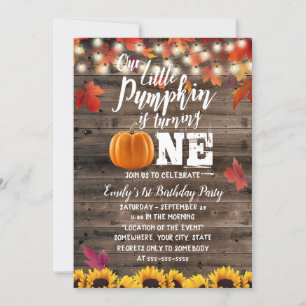 Pumpkin & Autumn Leaves Sunflower 1st Birthday Invitation