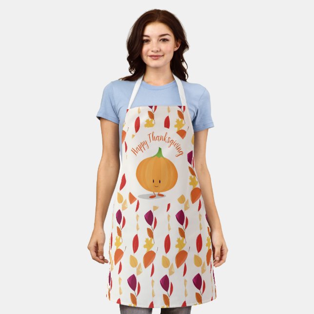 Pumpkin Autumn Leaves Thanksgiving Apron (Worn)
