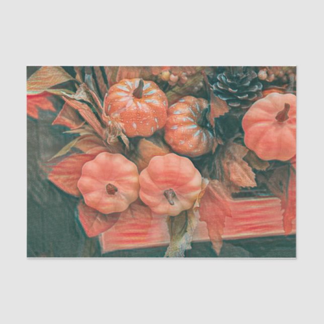 Pumpkin Autumn Orange Green Rustic Country Tissue Paper (Front)