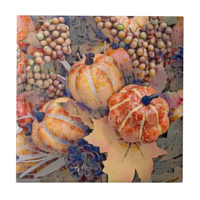 Pumpkin Autumn Orange Leaves Digital Painting Tile (Front)