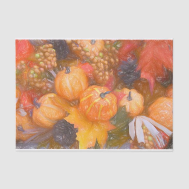Pumpkin Autumn Orange Leaves Digital Sketch Art Tissue Paper (Front)