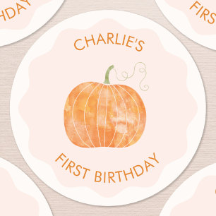 Pumpkin Autumn Personalized First 1st Birthday Classic Round Sticker