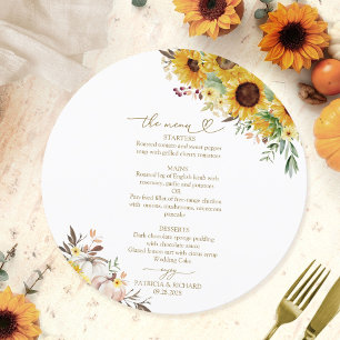 Pumpkin Autumn Round Wedding Menu Card