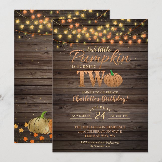 Pumpkin Autumn Rustic Fall Country Birthday Invitation (Front/Back)