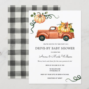 Pumpkin Autumn Truck Drive by Baby Shower Invitation