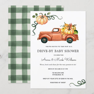 Pumpkin Autumn Truck Drive by Baby Shower Invitation
